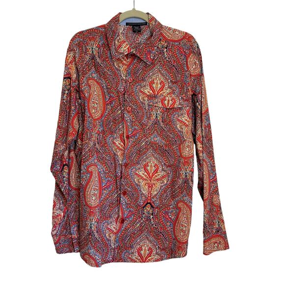 Vintage 90's Martithe + Francois Girbaud Orange Paisley Long Sleeve Shirt XXL - Picture 1 of 10